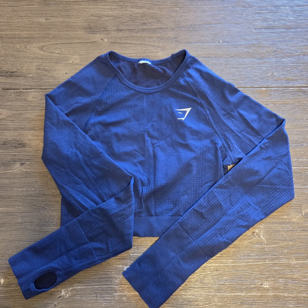 Gymshark Vitals Seamless 2.0 Crop Top, Stellar Blue Marl, Women's Medium